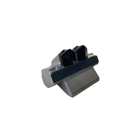 Reinforced two-point adaptable hammer for Bugnot stone crushers